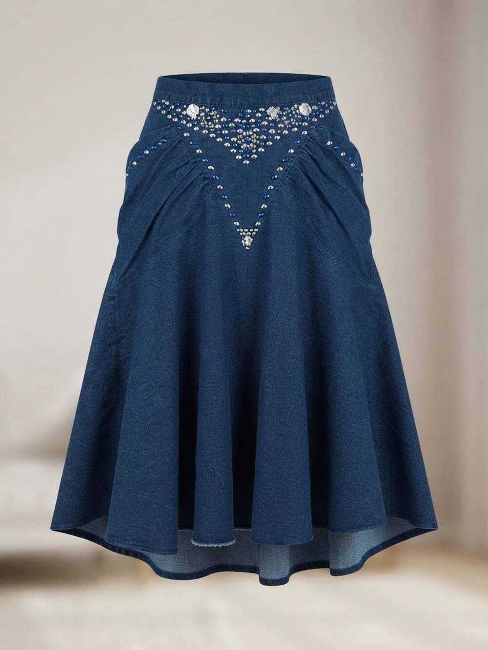 Vintage Bedazzled Denim Flare Skirt XS
